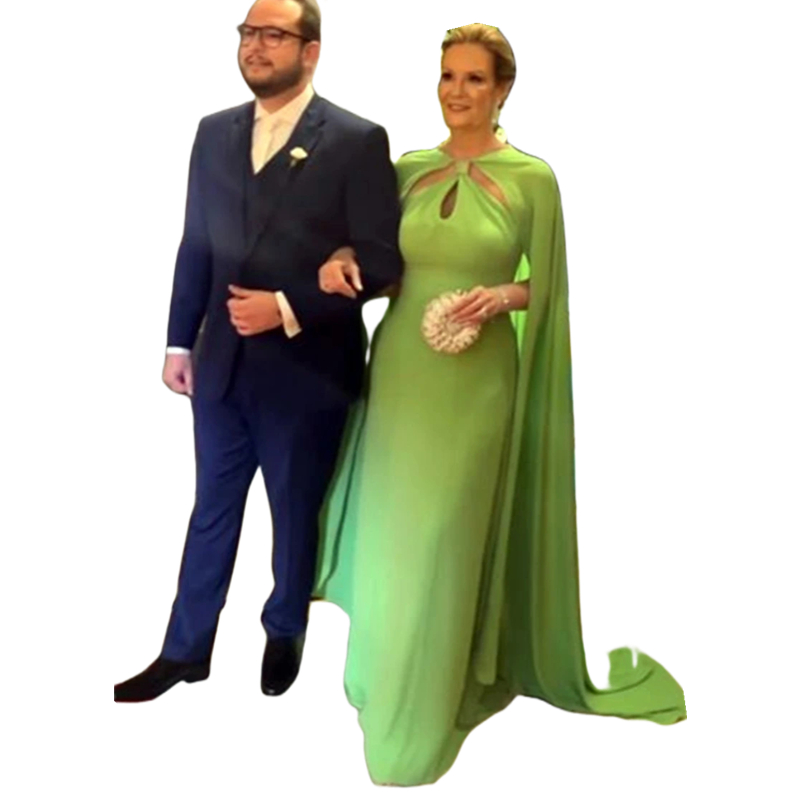 Elegant Limen Green Evening Dresses Cape Sleeves Chiffon Long Formal Occasion Gown For Women 2024 Sexy Backless Prom Dress Back Buttons Simple Chic Mo
