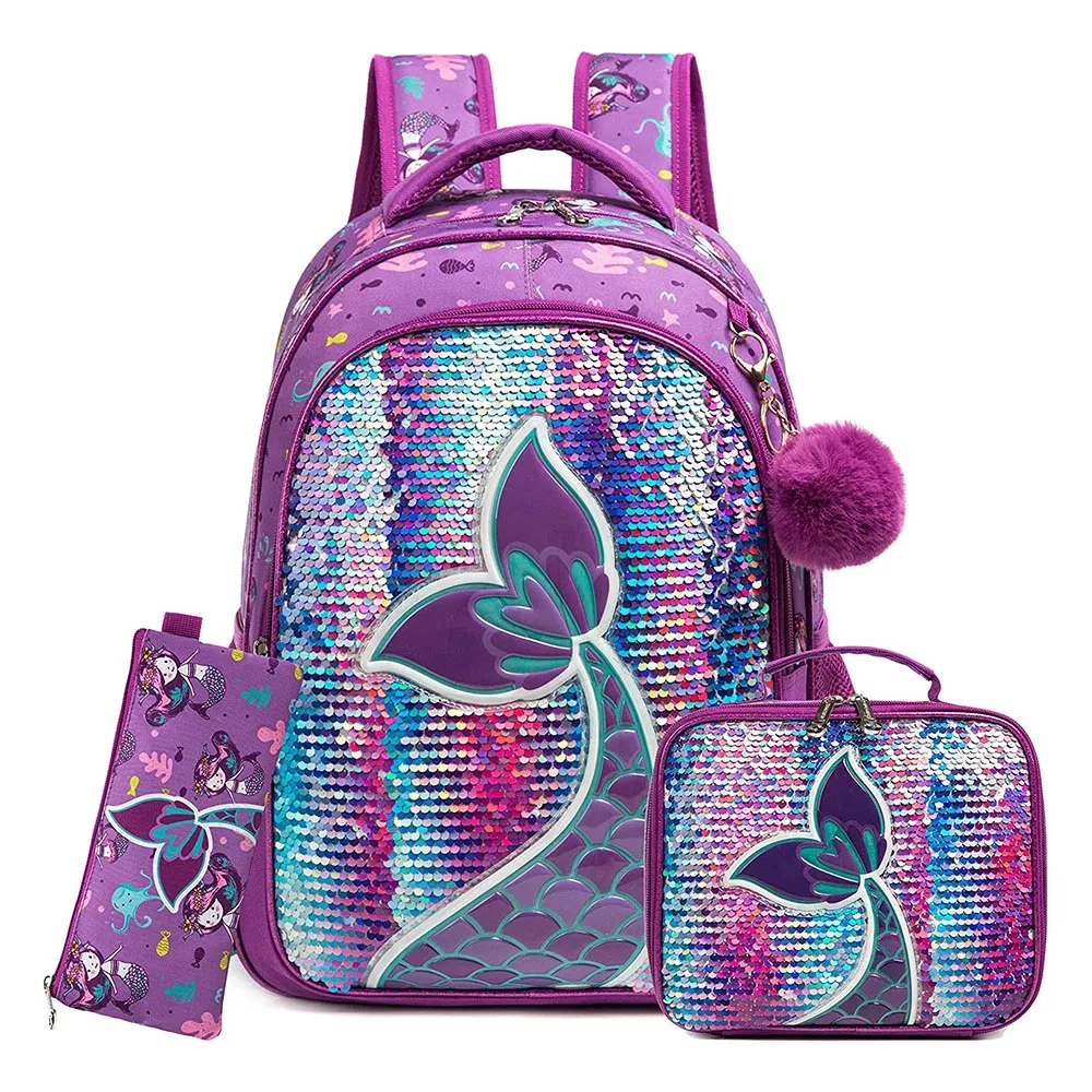 16 Inch School Backpack Girls Girls School Supplies Set Bags Girls School Sequin Backpack with Lunch Box Backpack Women