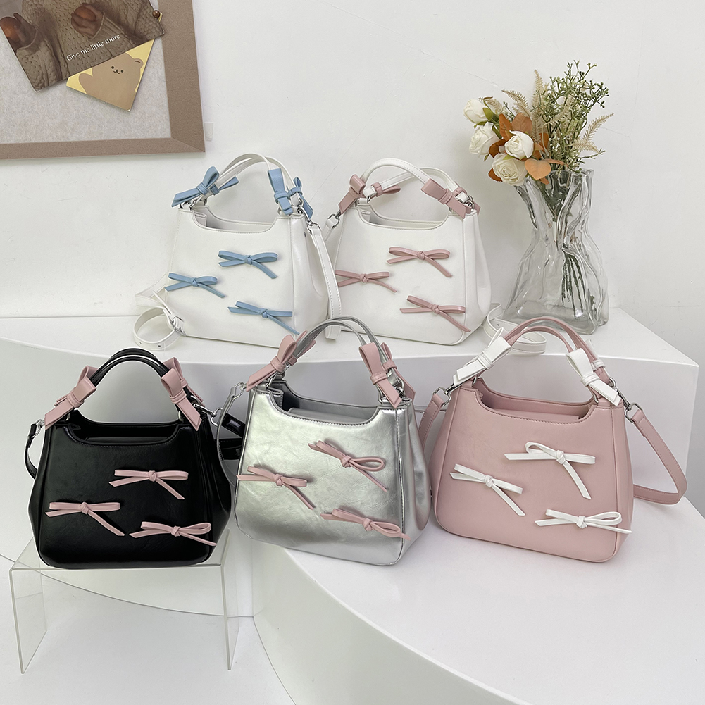 Sweet Bow Shoulder Bags for Women Girl Y2K PU Leather Purse Trendy Tote Bag Luxury Clutch Top Handle Bag Aesthetic Crossbody Bag