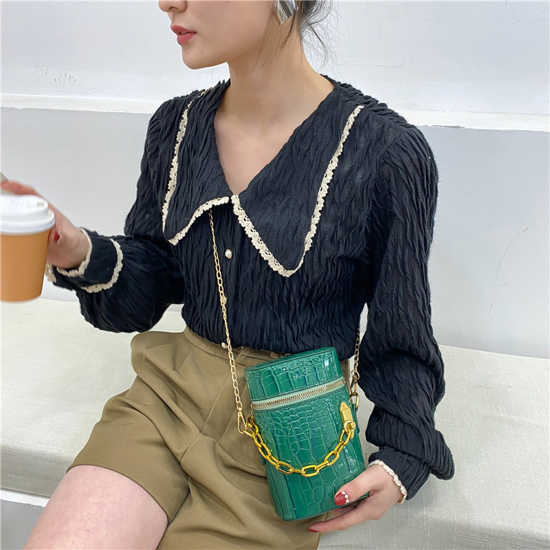 2021 New Spring Stone-print Bucket Small Bag Simple Chain Women's Bag Sloping Mobile Phone Bag Spring Trendy Version
