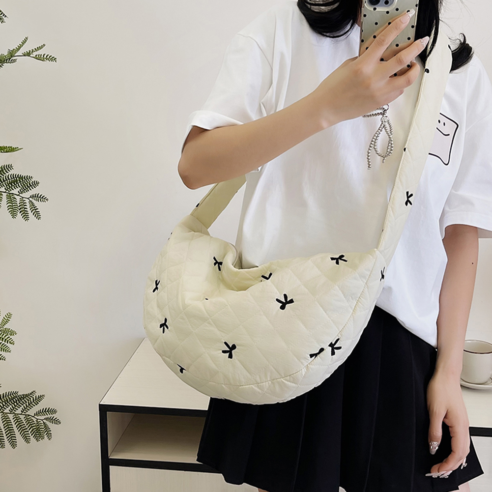 Women Puffer Crossbody Bag Contrast Color Canvas Versatile Satchel Bag Large Capacity Quilted Dumpling Bag Daily Bag for Female