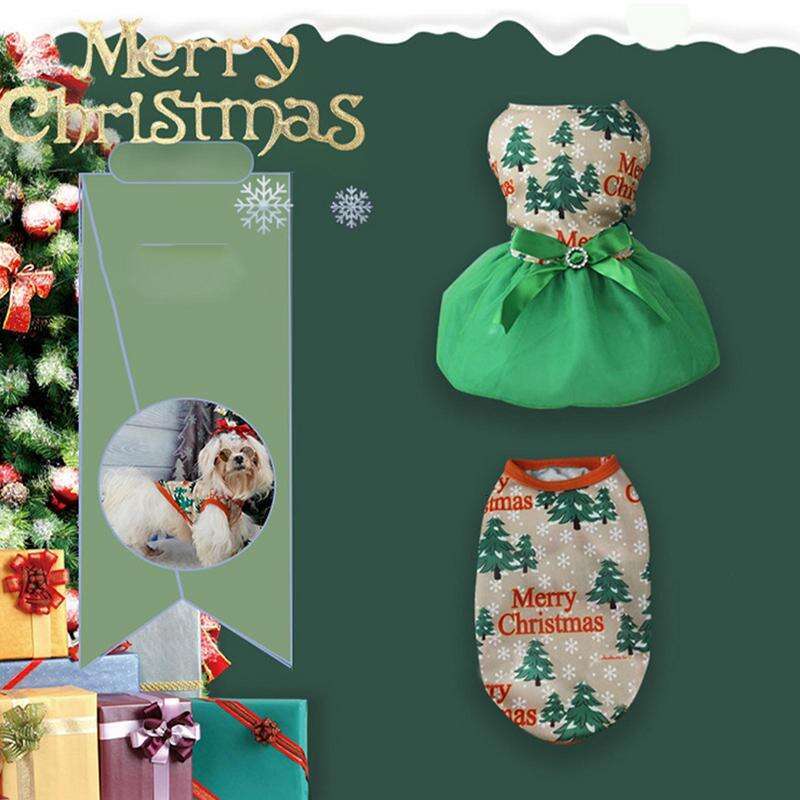 Merry Shirt Fashion Dogs Christmas Tree Skirt And Vest Girl Dog Holiday Dress Lightweight Puppy Clothes Pet