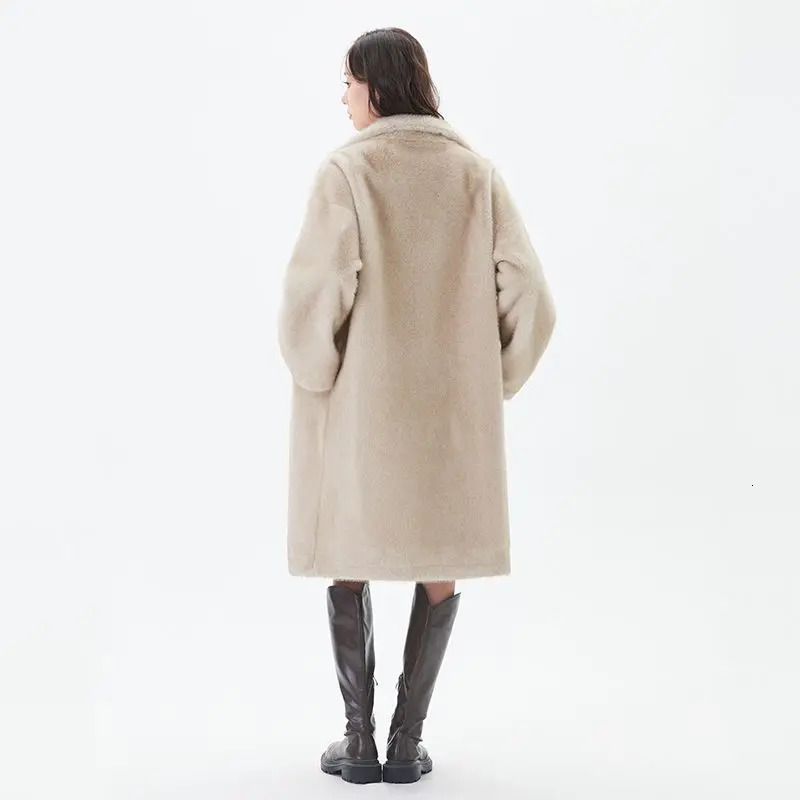 Winter artificial fur coat thickened and warm mink wool blend womens medium to long environmentally friendly womens fur coat 241107