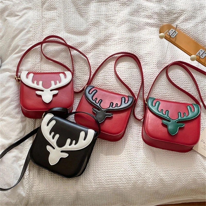 Fashionable Christmas reindeer pattern shoulder bag for women small PU bag cross shaped mobile phone bag for girls casual full matching messenger hand