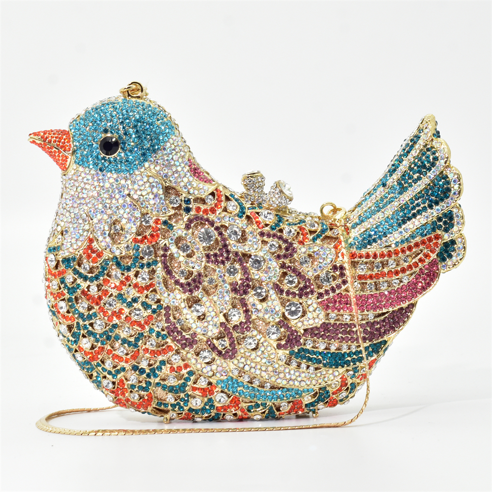 Latest Design Women Wedding Clutches Bags Purse for Bride Colorful Diamonds Purse Handbag Animal Bird Handmade Bridal Purses
