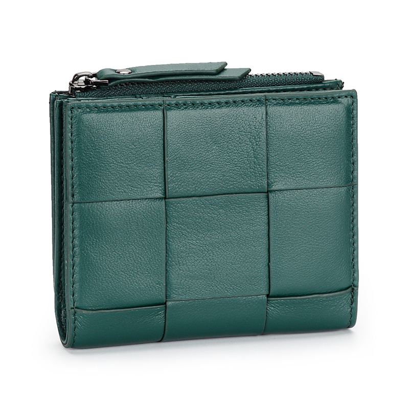Genuine Leather Women Wallets and Purses Luxury Sheepskin Knitting Bifold Hasp Wallet Female Fashion Card Holder Coin Purses