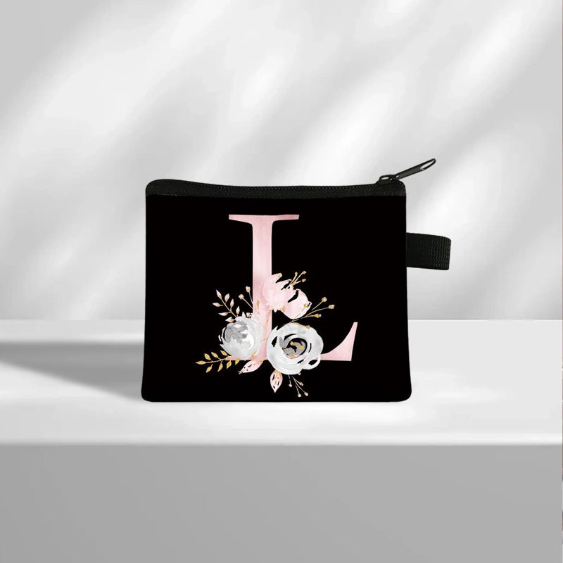 Simple Coin Purse Fashion Letter Flower Print Small Square Bag Go Out Shopping Convenient Handheld Wallet Card Bag