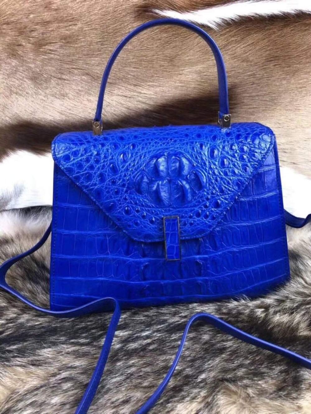 100% genuine real crocodile leather head skin women tote handbag durable solid top quality crocodile skin handbag in cow lining