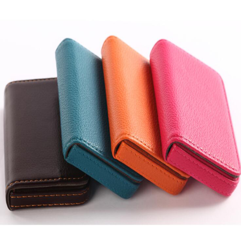 1pc Multicolor PU Card Box Magnetic Business Card Holder Men Women Fashion Credit Bank Card Case Solid Color ID Holders