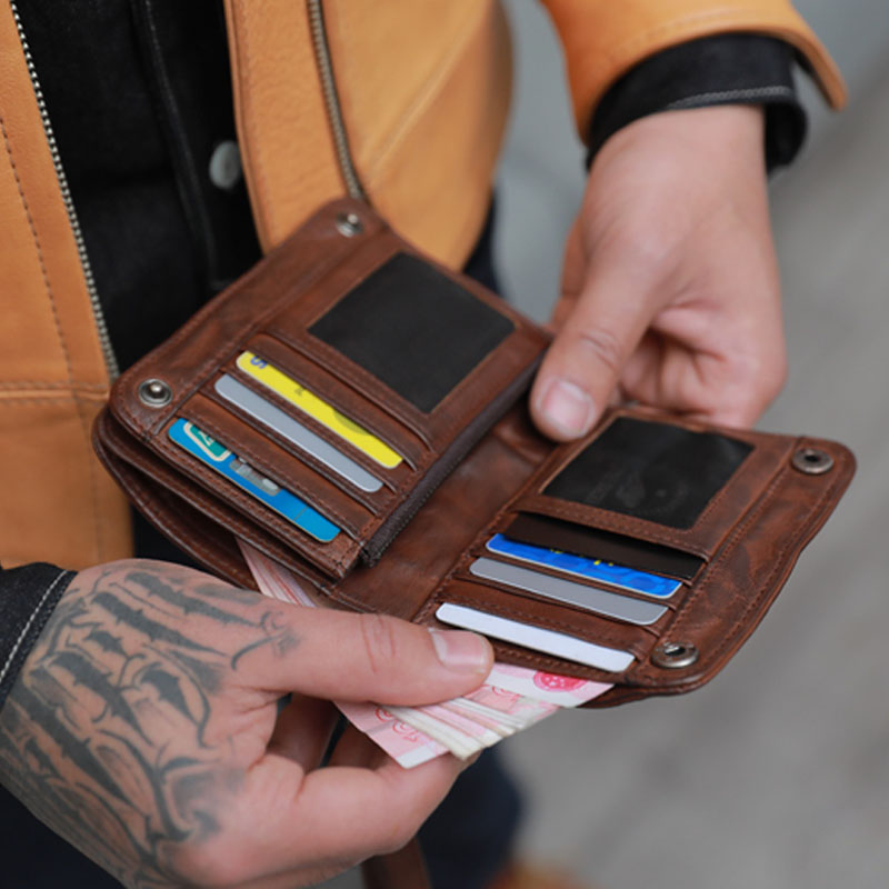 AETOO Handmade purse men's short vertical leather retro money clip female youth Japanese and Korean plant tanned lambskin to do