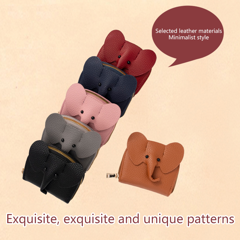 Business Card Holder Female Cow Leather Credit Card Wallet Elephant Pattern Zipper Change Small Bag Women Bank Credit Card Case