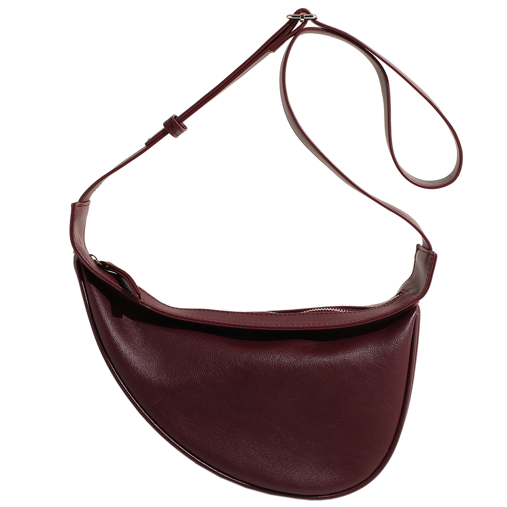 Women Crescent Shoulder Bag PU Leather Retro Underarm Bag Zipper Closure Solid Color Daily Bag for Ladies