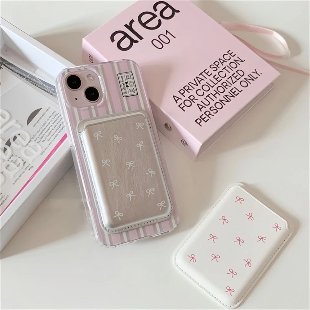INS Korean Cute Bow For Magsafe Magnetic Card Clip Phone Case For iPhone 15 Pro Max Magnetic Wallet Card Holder Phone Accessorie