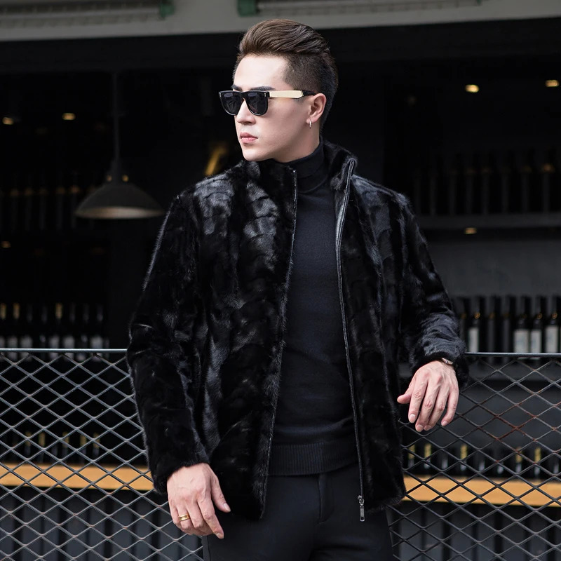 Mens real natural mint fur coat mens fashionable stand up collar jacket keeping warm in winter 241107