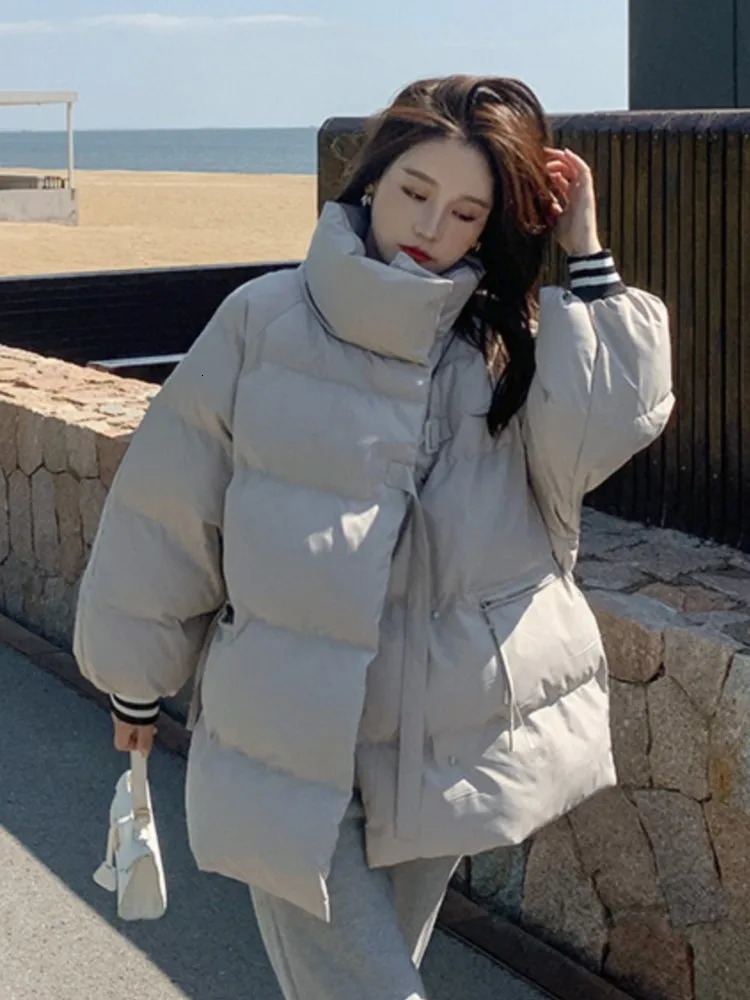 Brown Puffer Jacket Winter Womens Stand Collar Parkas Thick Warm Cap Botton Coat Korean Fashion Coat 241107