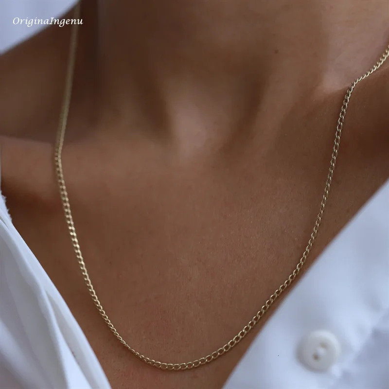 14K gold-plated curly chain necklace Boho necklace Dainty chain necklace minimalist jewelry waterproof chain necklace 241107