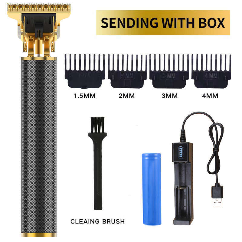 Professional Men's Cordless Hair Clipper with Zero Gap T-Shaped Knife Rechargeable Beauty Kit Beard Trimmer & Guide Comb-Gift