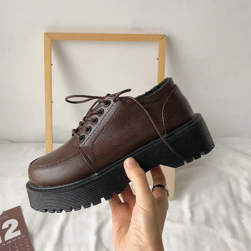 Platform Leather Shoes Womens Casual Boat Shoes Retro Oxford Shoes Spring/Summer Fashion Lace Up JK Uniform Flat Shoes 241106