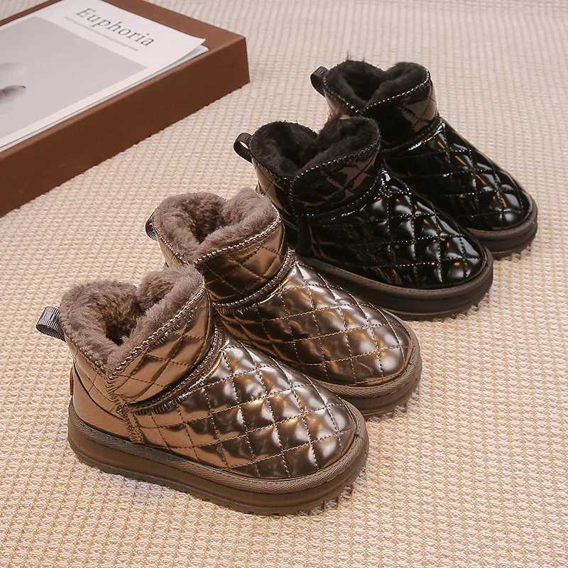 Kids Snow Boots for Boys Girls Warm Thick Plush Glossy Ankle Boots Anti-skid Children Fashion Rubber Boots 2024 Autumn WinterXJ241206