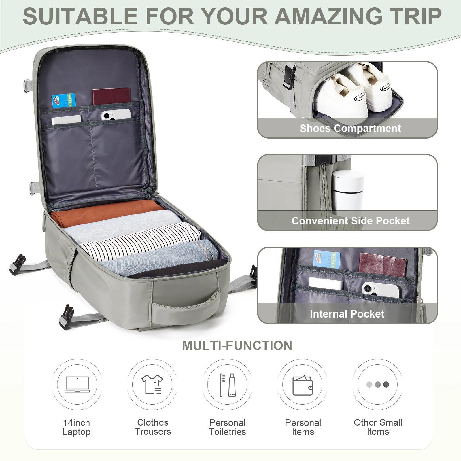 Mens Business Laptop Backpack Large Capacity Expansion Hiking Backpack Cabin Airplane Travel Backpack 40x20x25 Womens Bag 241106