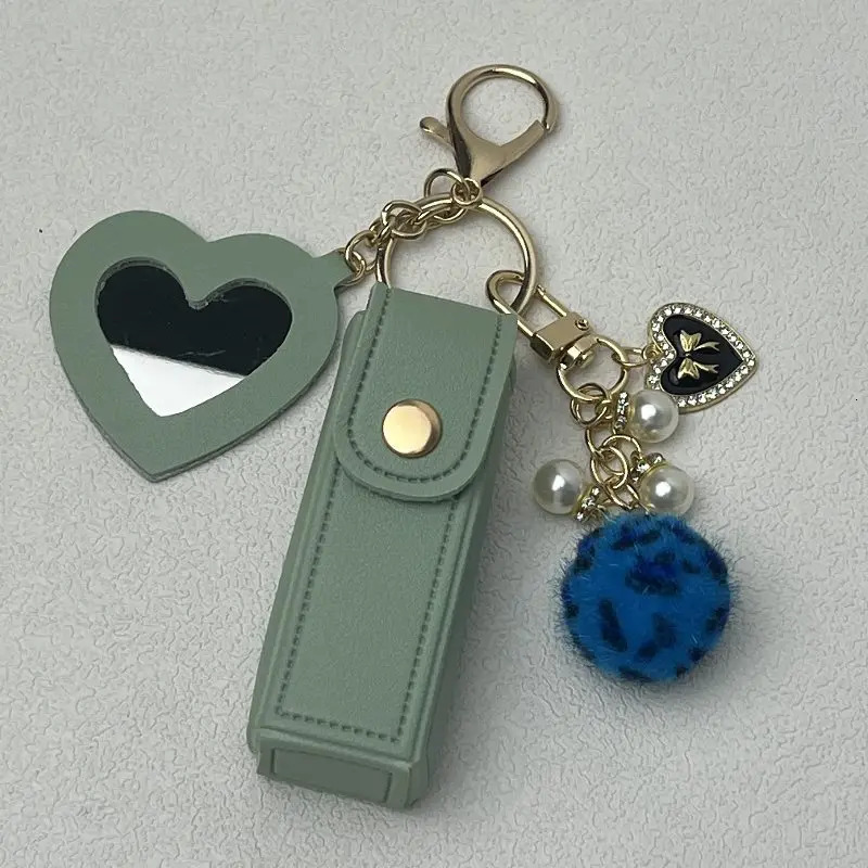 Womens key chain Portable lipstick bag Love pendant Makeup mirror Womens Christmas gift 241107