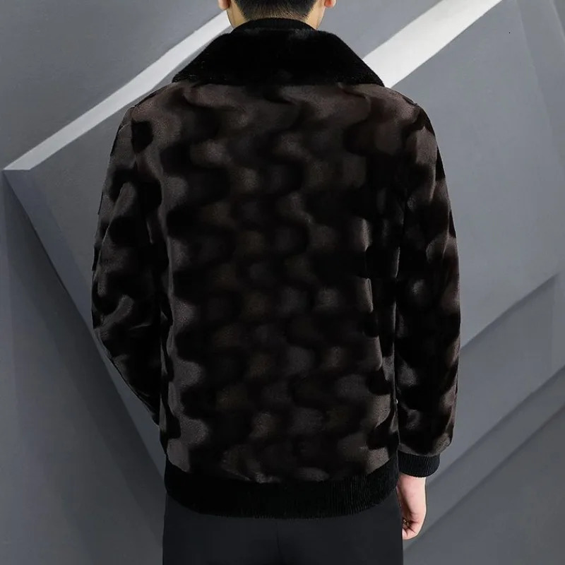 Winter mens high-end mink coat mens fashionable polo collar thick leather coat casual plus size solid color coat 241107