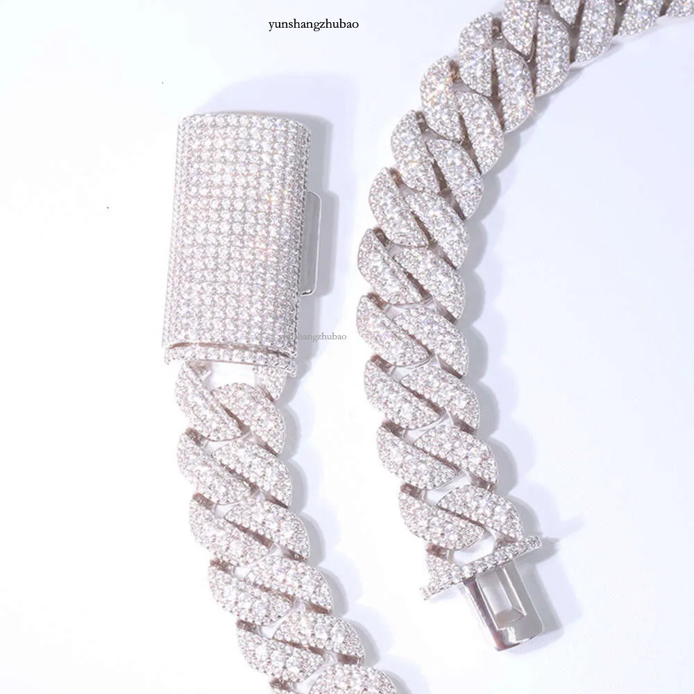 dia bracelets Sterg sliver with GRA vvs moissanite 14mm 2rows mens jewelry rapper necklace cuban k chain Free shipping
