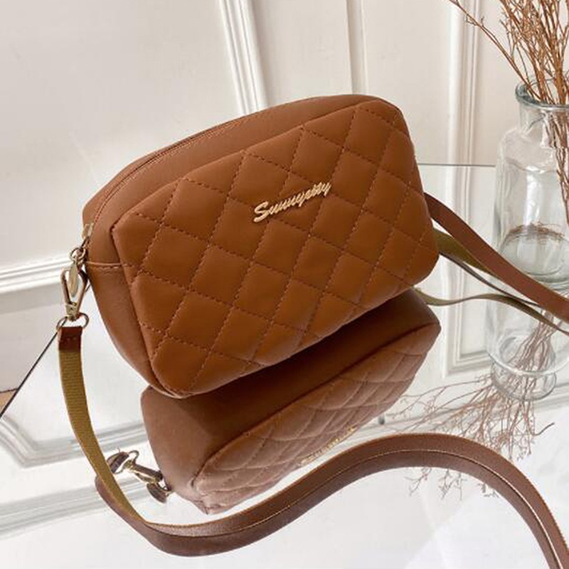 Leather Small Messenger Bag For Women Trend Lingge Embroidery Camera Female Shoulder Bag Fashion Chain Ladies Crossbody Bags