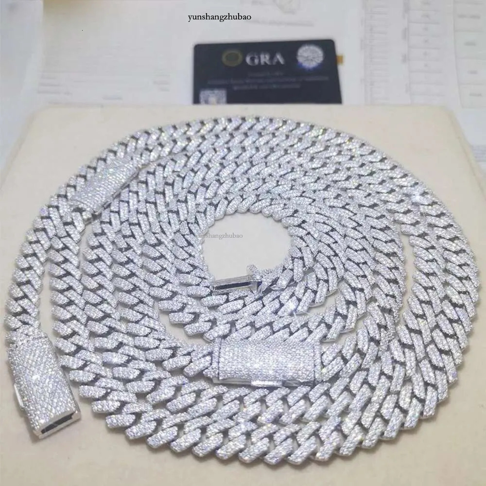 fashion bracelet pass dia hip hop Men and women jewelry vvs stone Shiny 2row womens 14mm sterg sier necklace moissanite cuban chain k