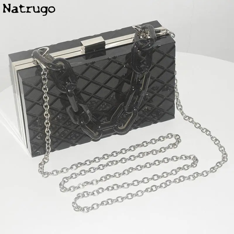 transparent acrylic bags fashionable black clutch bags with chains cross shaped bags for womens parties evening bags transparent bags 241106