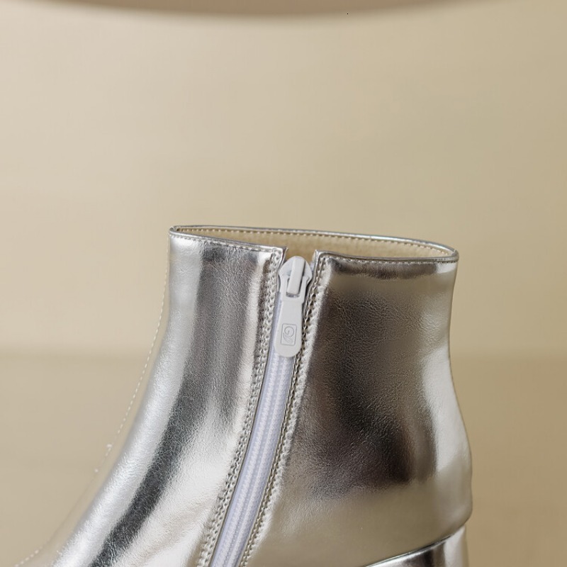 Sier Gold 8.5Cm High Heel Women Short Plush British Style Straight Barrel Knight Boots Size 32-46 Lady Shoes