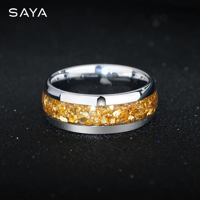 Mens Ring Womens Tungsten 8mm Gold Sparkling Painting Fill Party Birthday Engagement Gift Carving 241106