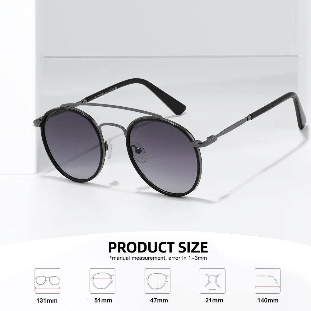 Classic Round Retro Sunglasses Round Double Bridge Metal Polarized Sunglasses Travel Glasses Shadows Lentes De Sol Para Mujer 241106