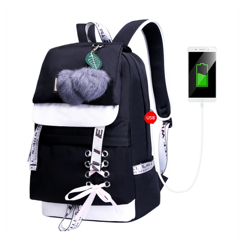 OKKID children school bags for girls cute pink backpack schoolbag korean style bowknot fur ball girl school backpack bookbag