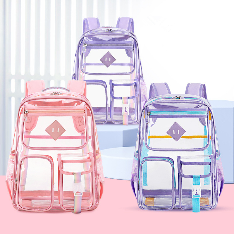 2024 best-selling transparent backpack for boys girls Large capacity nylon waterproof school backpacks book Primary Schoolbags