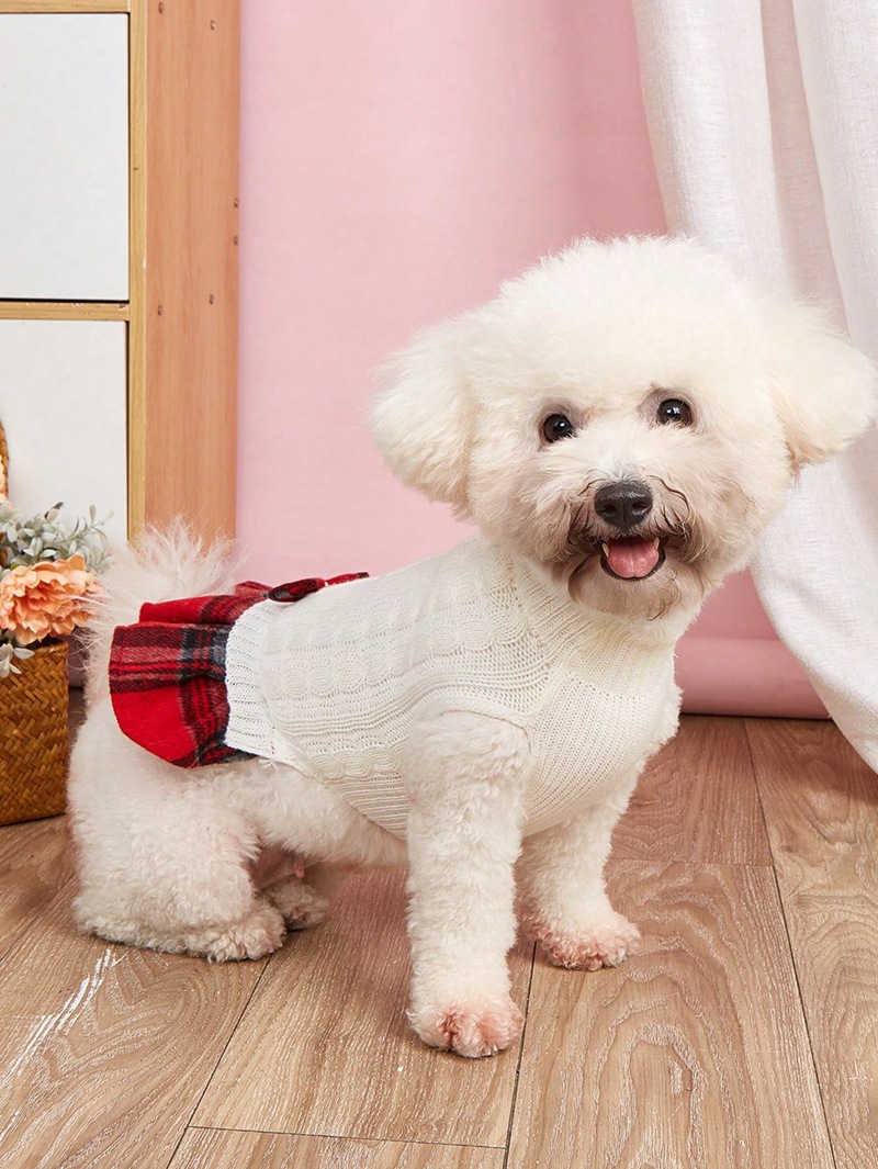 Sweaters Girl Pullover Comfy Small with Bowtie Buffalo Check Coats Dog Clothes Turtleneck Dress Knitwear Puppy Sweater Free shipping