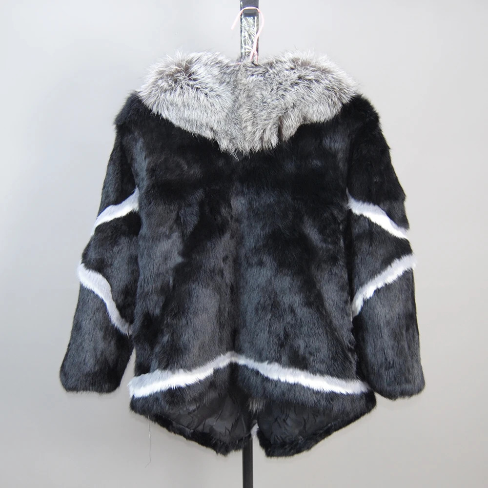 ly arrived fashionable winter womens 100% full leather rabbit fur coat with ious fox fur collar womens coat 241107