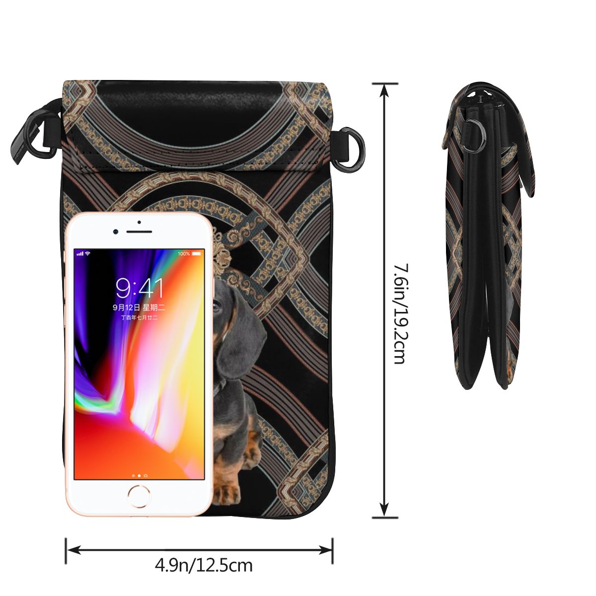 European Style Small Messenger Bag Women Dachshund Dog Print Mobile Phone Bag Lady Leather Shoulder Handbag Versatile Purse