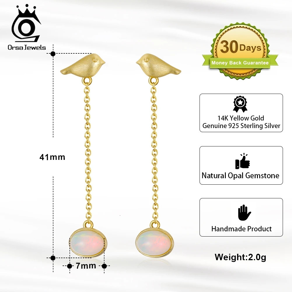 ORSA JEWELS 925 sterling silver natural opal earrings necklace ring set exquisite jewelry set for womens birthday gift SSGM02 241106