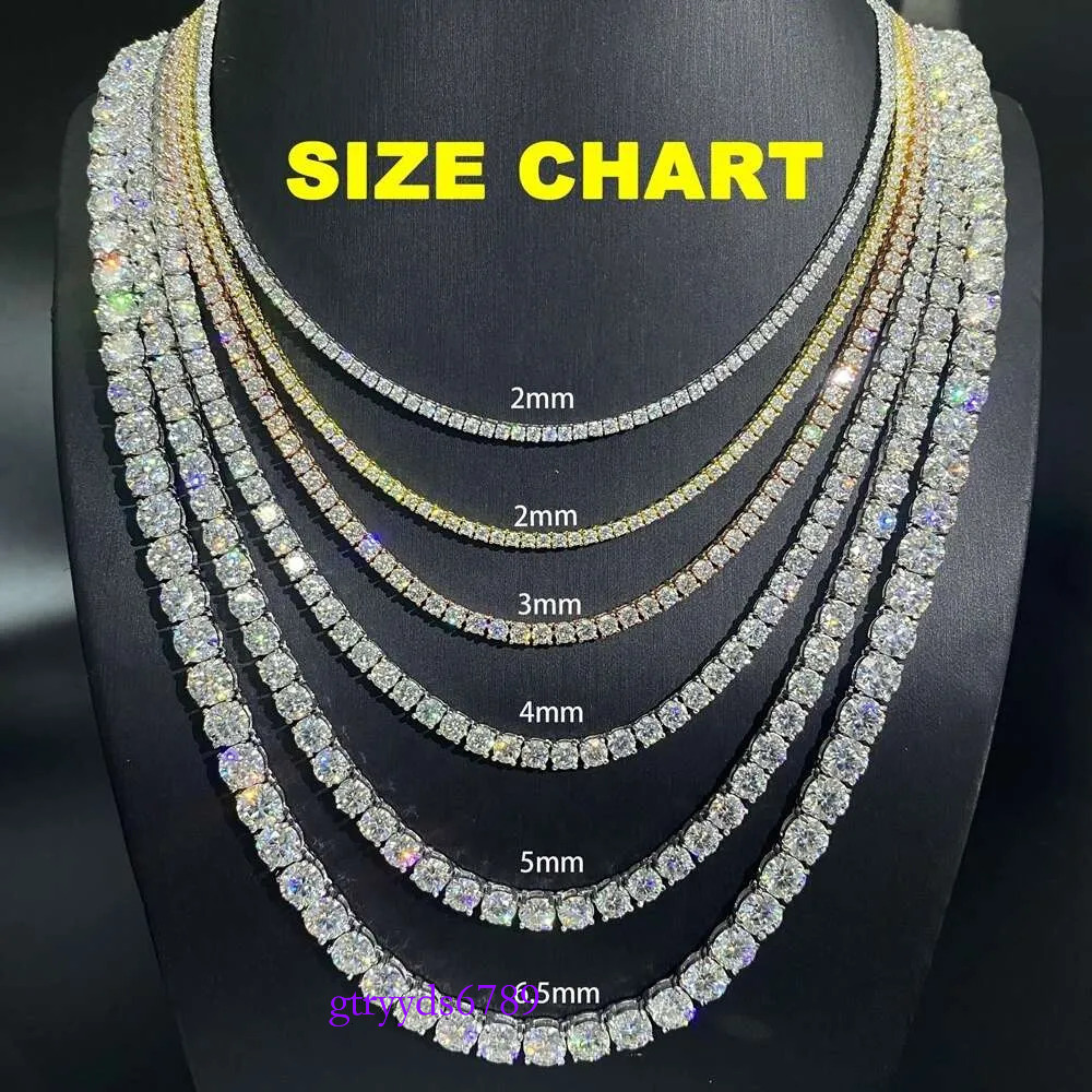 Hot Sale Hip Hop Iced Out Jewelry Fashion Dia Necklace S Sier 2MM 3MM 4MM 5MM Vvs Moissanite Tennis Chain