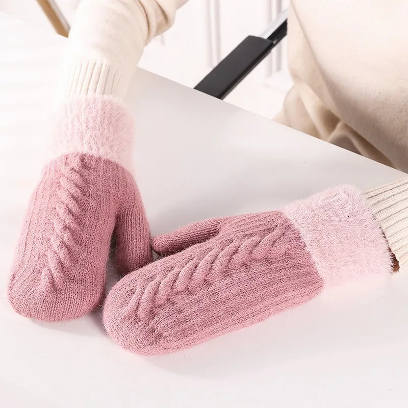 South Korean thick winter womens double plush warm and warm all finger gloves outdoor windproof student gloves 241107