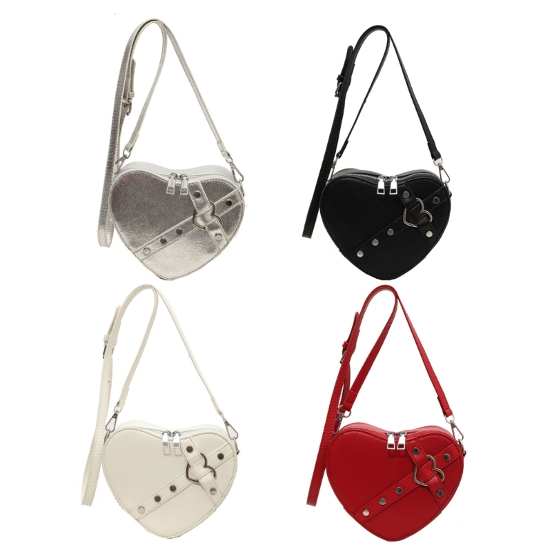 Elegant Crossbody Bag with Trendy Heart Shaped Studs PU Leather Shoulder Bags