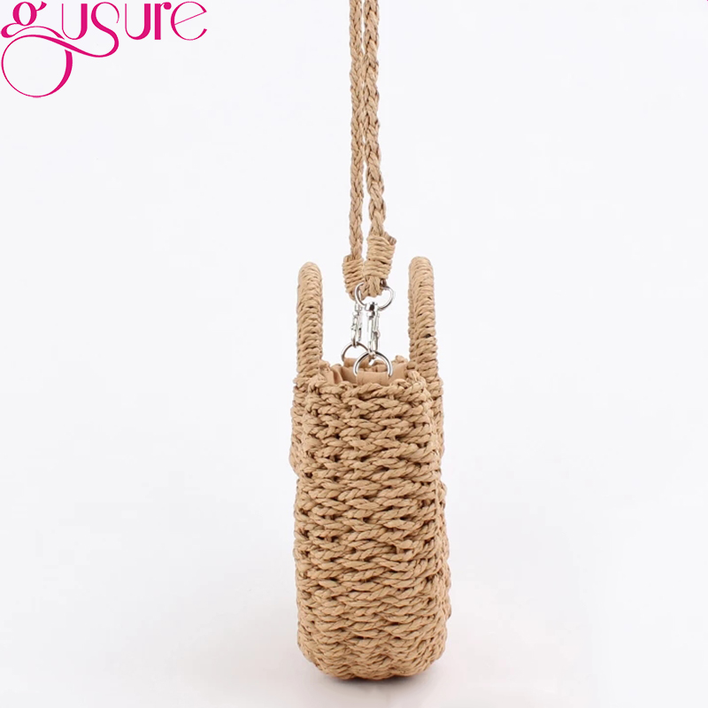 Gusure Handmade Half-Round Rattan Woven Straw Crossbody Bag Summer Beach Women Messenger Shoulder Bags Girls Small Handbag