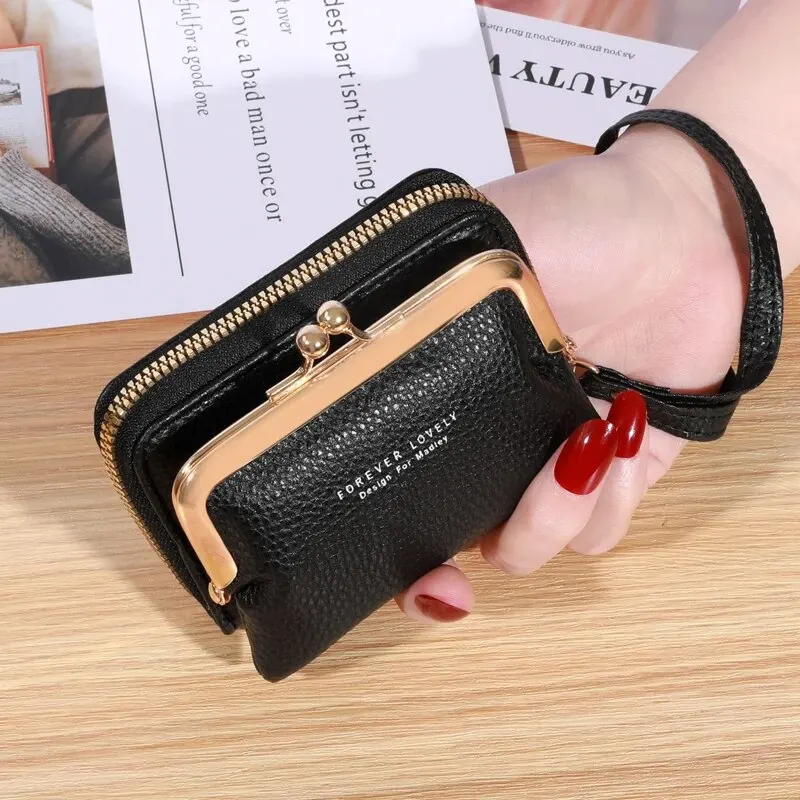 PT014,Women's Fashion Wrist Strap Short Zero Wallet Large Capacity Coin Multiple Positions Card Bag Money Clip