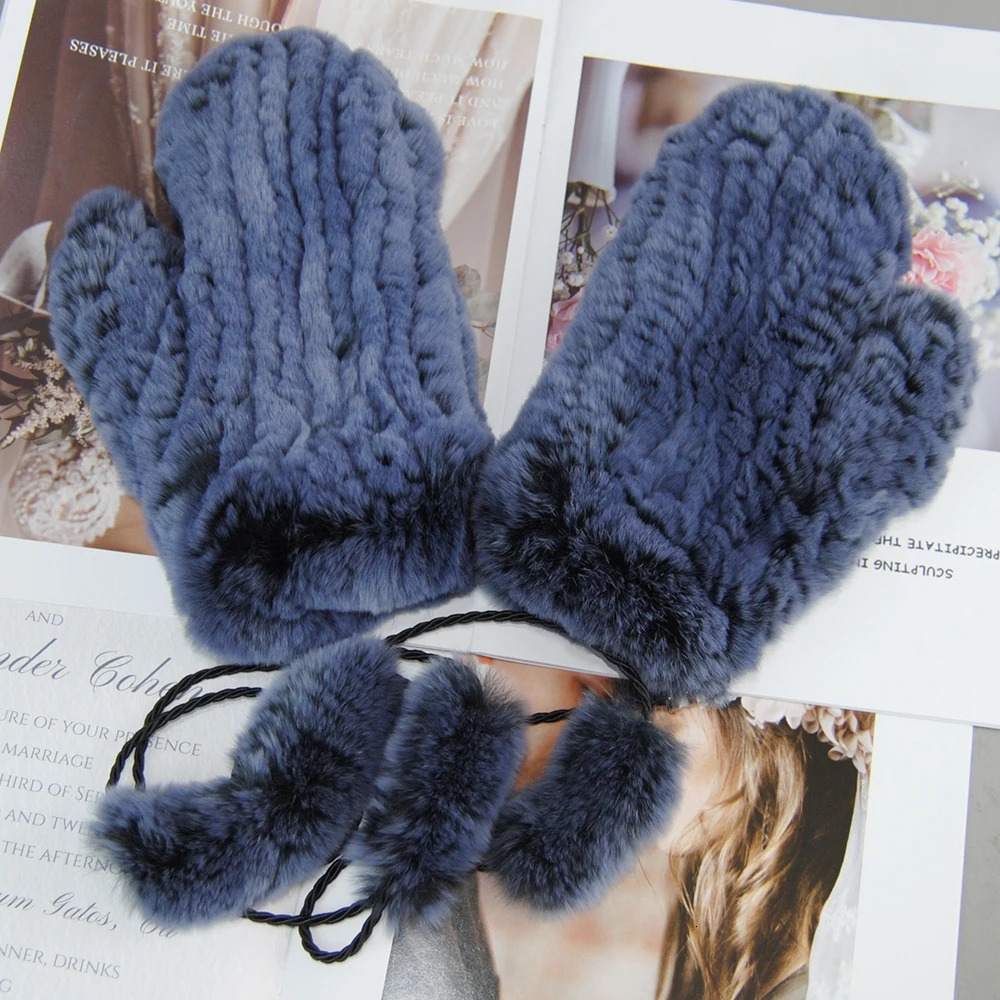 Womens Winter Rex Rabbit Fur Watch Warm Thick Womens Fur Gloves Elastic Girls Sled Gloves 241106