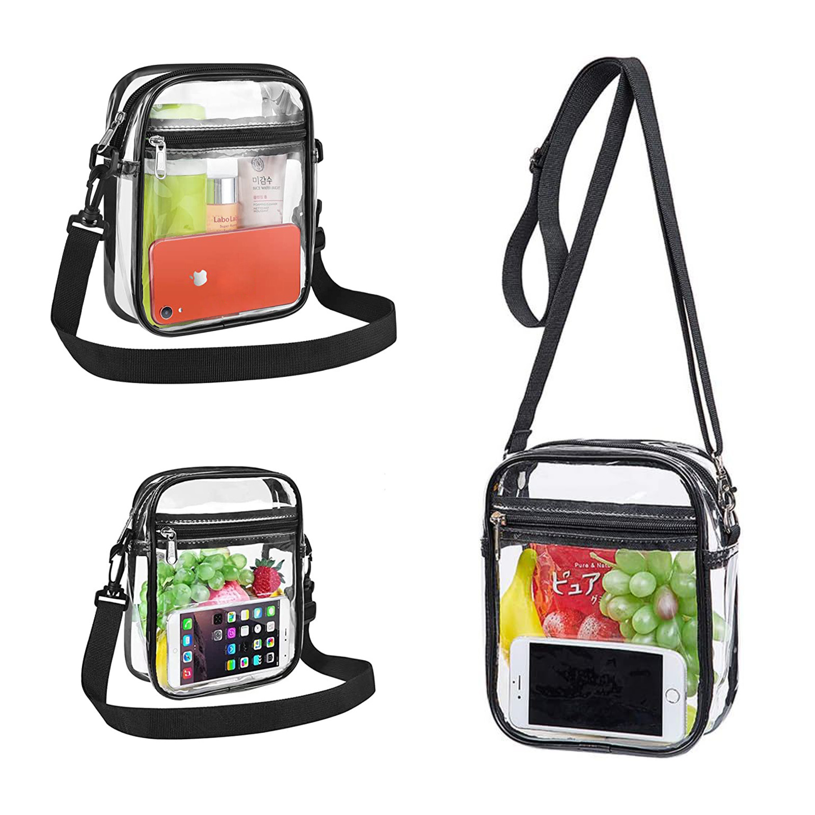 Women Transparent Clear Purse Crossbody Shoulder Bags With Removable Strap Stadium Approved Bags Zipper Closure