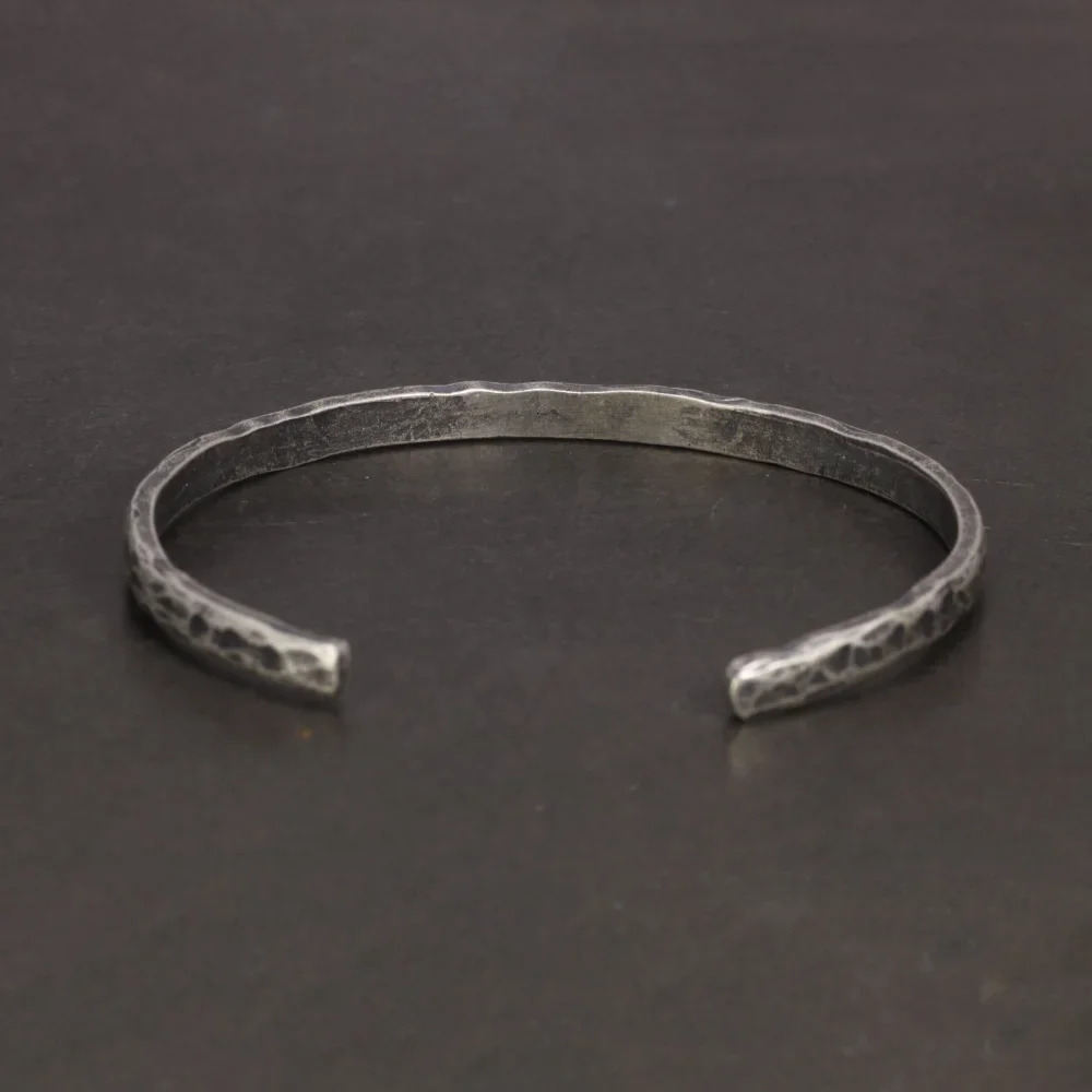 4mm genuine 925 sterling silver handmade hammer pattern retro punk bracelet bracelet Viking jewelry for men and women 241107