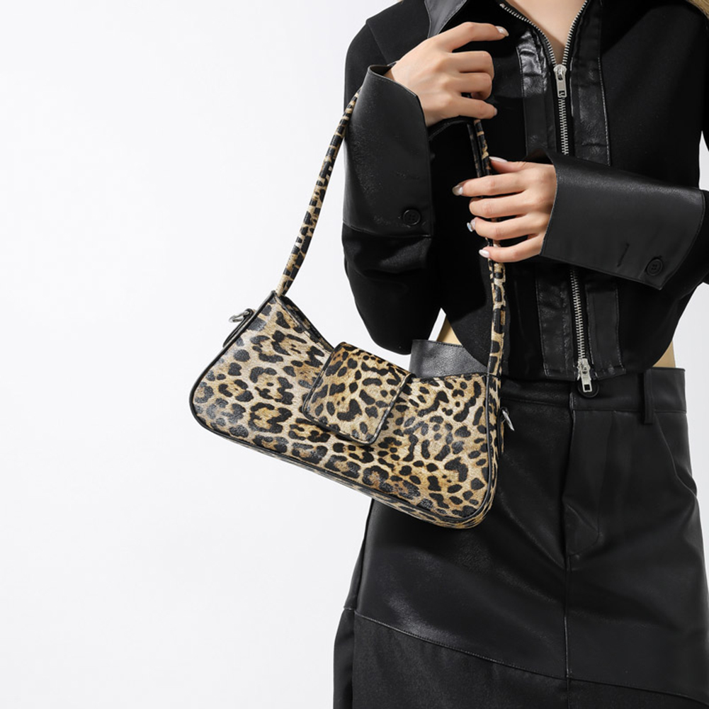 Women Leopard Print PU Leather Underarm Bag Top Handle Handbag Shoulder Bag