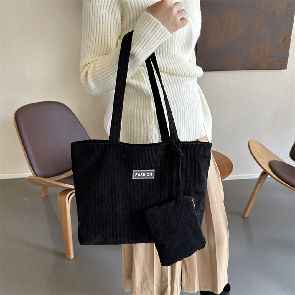 2pcs/set Women Corduroy Shopping Shoulder Bags Solid Color Casual with Coin Bag Handbags Female Girls Shopper Totes Bags