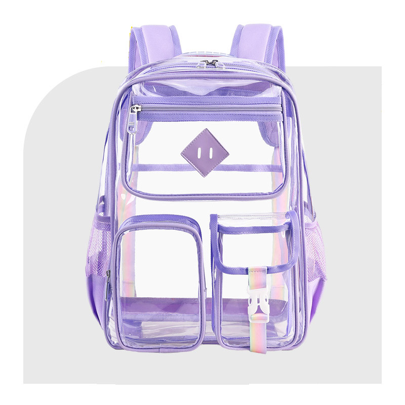Violet transparent waterproof backpack suitable for elementary middle and high school grade girls Large capacity backpack